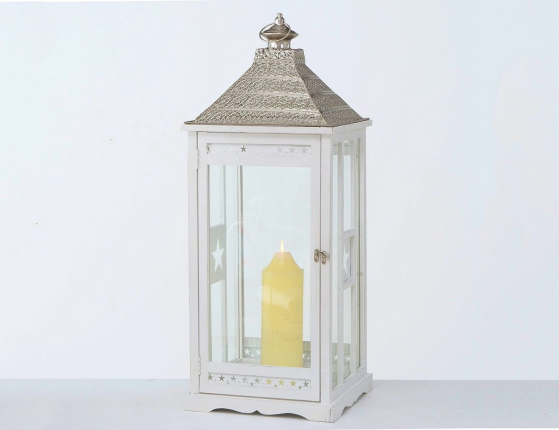 Подсвечник-фонарь КУБИНО большой, дерево (пихта), белый