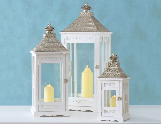 Подсвечник-фонарь КУБИНО большой, дерево (пихта), белый