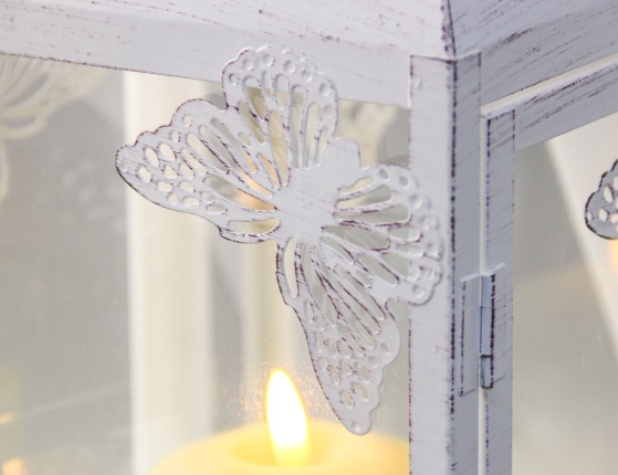 Винтажные подсвечники-фонари ПЬЕРРЕ, металл, белый антик, набор 2 шт.