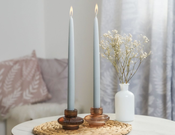 Свечи античные ручной работы светло-серые, 2.3х30 см (упаковка 2 шт.)