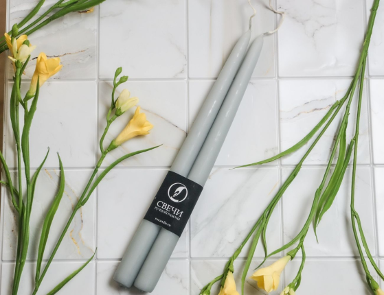 Свечи античные ручной работы светло-серые, 2.3х30 см (упаковка 2 шт.)