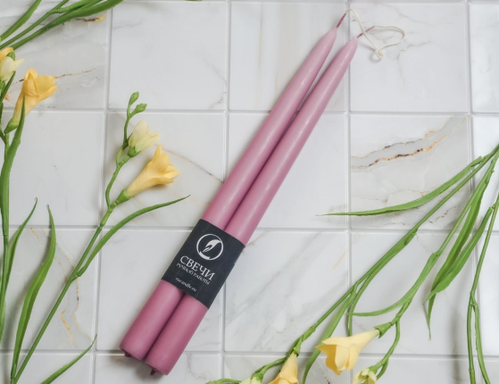 Свечи античные ручной работы розовые, 2.3х30 см (упаковка 2 шт.)