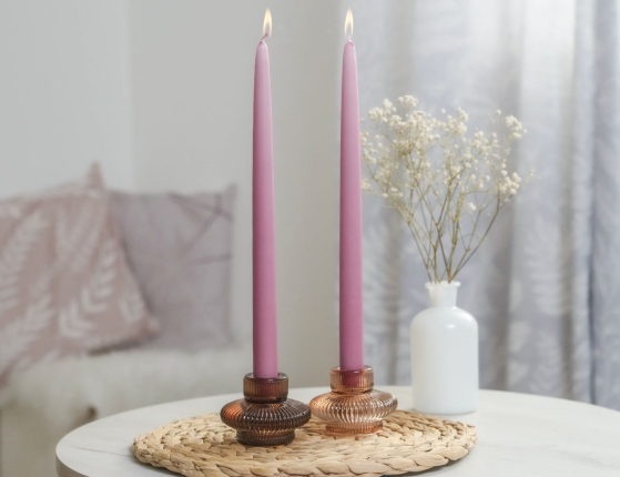 Свечи античные ручной работы розовые, 2.3х30 см (упаковка 2 шт.)