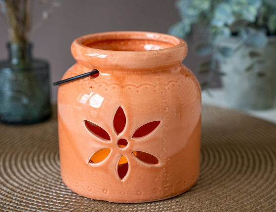 Керамический подсвечник ЧУДЕСНЫЙ ГОРШОЧЕК, оранжевый, 13 см