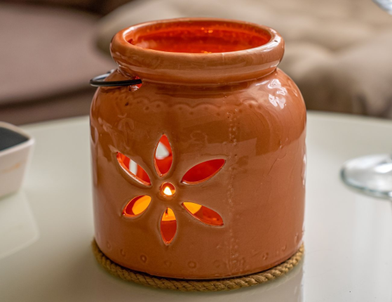 Керамический подсвечник ЧУДЕСНЫЙ ГОРШОЧЕК, оранжевый, 13 см