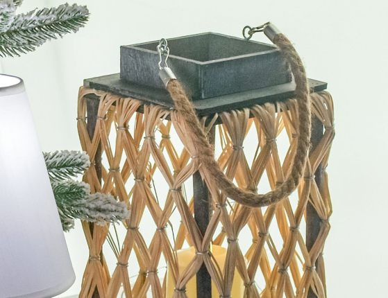 Подсвечник фонарь ручной работы СТИЛЬНАЯ ПЛЕТЕНКА, дерево, джут, 31 см