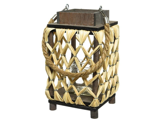 Подсвечник фонарь ручной работы СТИЛЬНАЯ ПЛЕТЕНКА, дерево, джут, 31 см