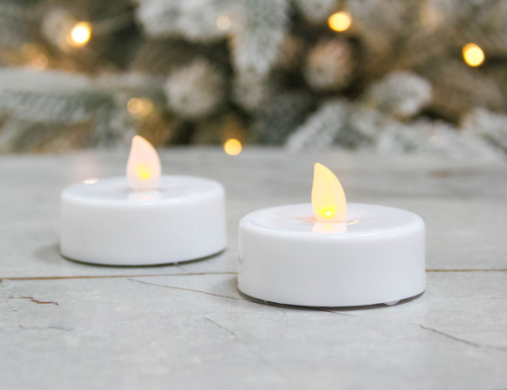 Свечи чайные КЛАССИЧЕСКИЕ БОЛЬШИЕ (XL), мерцающие, с тёплыми белыми LED-огнями, белые, набор 2 шт., 2.2х5.5 см, батарейки