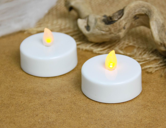 Свечи чайные КЛАССИЧЕСКИЕ БОЛЬШИЕ (XL), мерцающие, с тёплыми белыми LED-огнями, белые, набор 2 шт., 2.2х5.5 см, батарейки