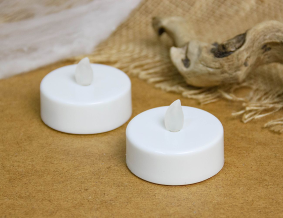 Свечи чайные КЛАССИЧЕСКИЕ БОЛЬШИЕ (XL), мерцающие, с тёплыми белыми LED-огнями, белые, набор 2 шт., 2.2х5.5 см, батарейки