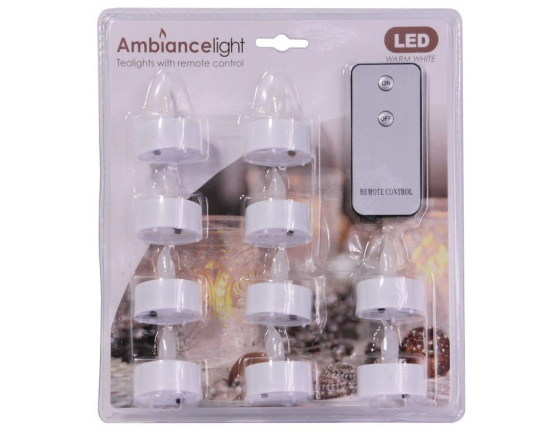 Свечи чайные КЛАССИЧЕСКИЕ, мерцающие, с тёплыми белыми LED-огнями, белые, набор 10 шт., батарейки, ПДУ