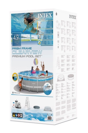Бассейн каркасный Intex Prism Frame Clearview Pool, 488 х 122 см + фильтр-насос + аксессуары