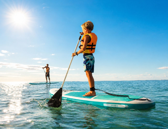 Надувная доска для SUP-бординга Интекс Аква Квест 240 (Intex Aqua Quest) c насосом и веслами, 244х76х13 см, от 8 лет