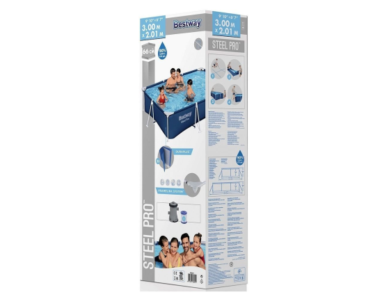 Каркасный прямоугольный бассейн Bestway Steel Pro, 300х201x66 см + фильтр-насос