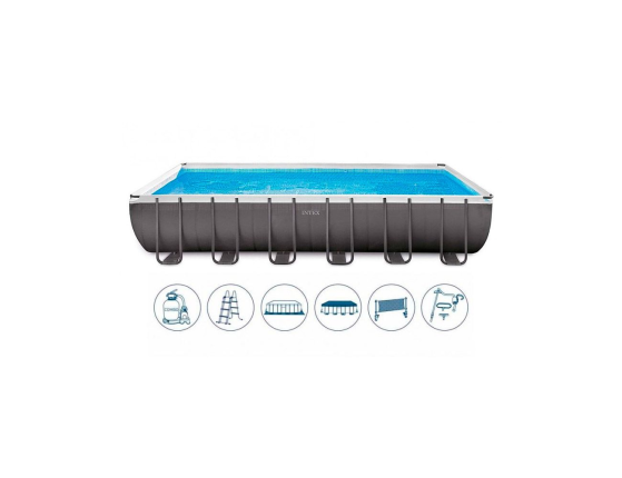 Бассейн каркасный Intex Rectangular Ultra XTR Frame Pool, 732х366х132 см +  песочный фильтр-насос с хлоргенератором + аксессуары