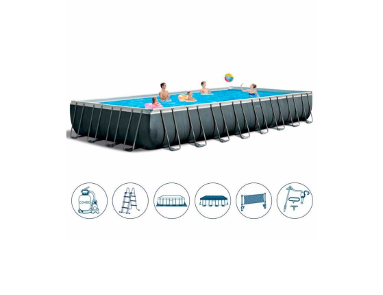 Бассейн каркасный Intex Rectangular Ultra XTR Frame Pool, 975х488х132 см + песочный фильтр-насос с хлоргенератором + аксессуары