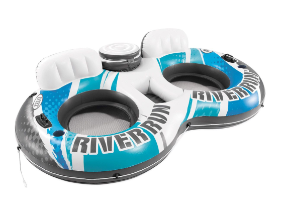 Надувной круг Intex River Run 2 двухместный с баром для охлаждения напитков, голубой, 243х157 см