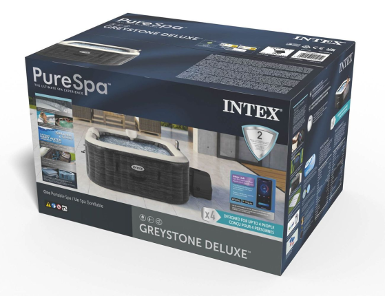 Надувное джакузи Intex PureSpa Greystone Deluxe с аэромассажем, хлоргенератором и аксессуарами, 175х71 см