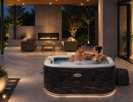 Надувное джакузи Серый камень Делюкс Интекс ПьюрСпа (Intex PureSpa Greystone Deluxe) с аэромассажем и аксессуарами, 175х71 см