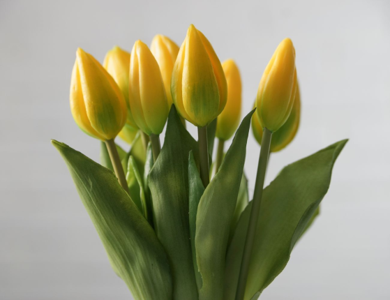 Искусственный букет ТЮЛЬПАНЫ "ВЕСЕННЕЕ СОЛНЦЕ", силикон, жёлтые, 29 см (букет – 9 шт.)