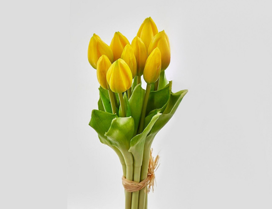 Искусственный букет ТЮЛЬПАНЫ "ВЕСЕННЕЕ СОЛНЦЕ", силикон, жёлтые, 29 см (букет – 9 шт.)