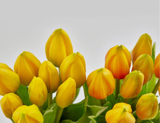 Искусственный букет ТЮЛЬПАНЫ "ВЕСЕННЕЕ СОЛНЦЕ", силикон, жёлтые, 29 см (букет – 9 шт.)