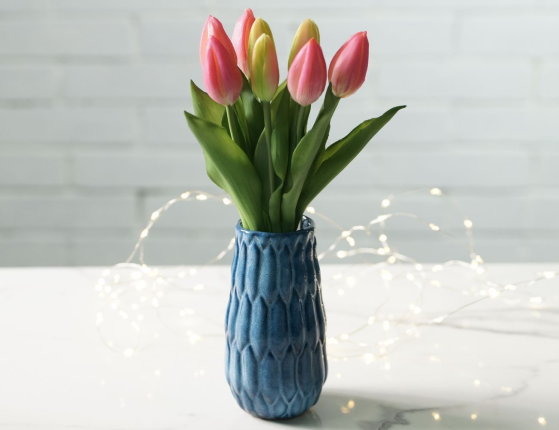 Искусственный букет ТЮЛЬПАНЫ "ВЕСЕННЕЕ СОЛНЦЕ", силикон, розовые, 29 см (букет – 9 шт.)