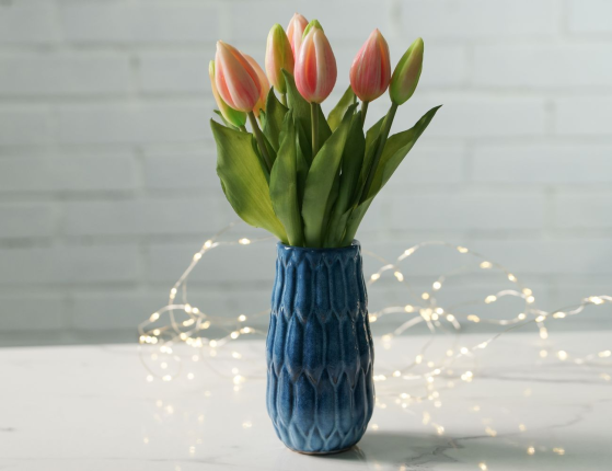 Искусственный букет ТЮЛЬПАНЫ "ВЕСЕННЕЕ СОЛНЦЕ", силикон, нежно-розовые, 29 см (букет – 9 шт.)