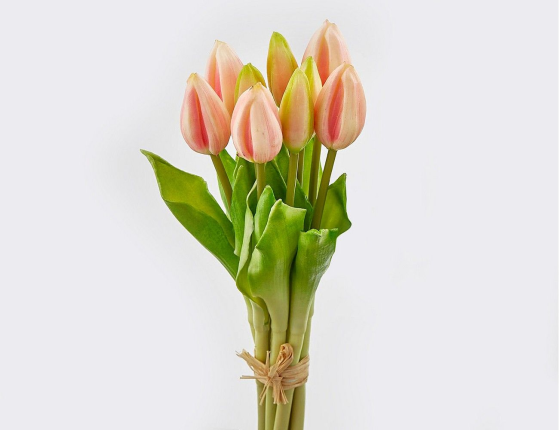 Искусственный букет ТЮЛЬПАНЫ "ВЕСЕННЕЕ СОЛНЦЕ", силикон, нежно-розовые, 29 см (букет – 9 шт.)