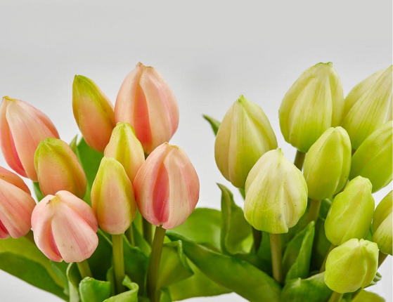 Искусственный букет ТЮЛЬПАНЫ "ВЕСЕННЕЕ СОЛНЦЕ", силикон, нежно-розовые, 29 см (букет – 9 шт.)