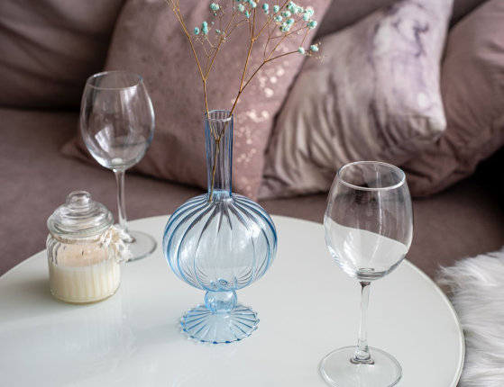 Стеклянная ваза ОВОИДЭ, голубая, 25 см