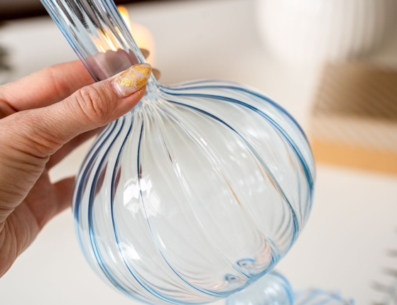 Стеклянная ваза ОВОИДЭ, голубая, 25 см