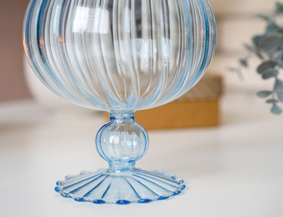 Стеклянная ваза ОВОИДЭ, голубая, 25 см