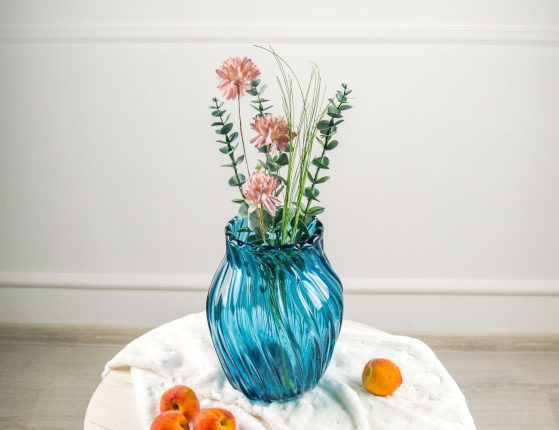 Декоративная ваза СИРОККО, стекло, синяя, 26 см