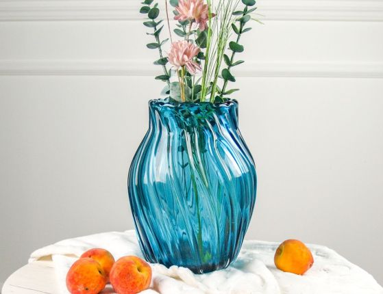 Декоративная ваза СИРОККО, стекло, синяя, 26 см