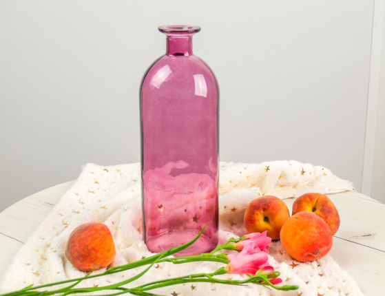 Декоративная бутыль-ваза БОРРАЧА ГРАНДЕ стекло, розовая, 26 см