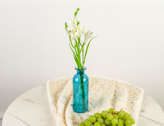 Декоративная бутыль-ваза БОРРАЧА ПИККОЛА, стекло, голубая, 16 см