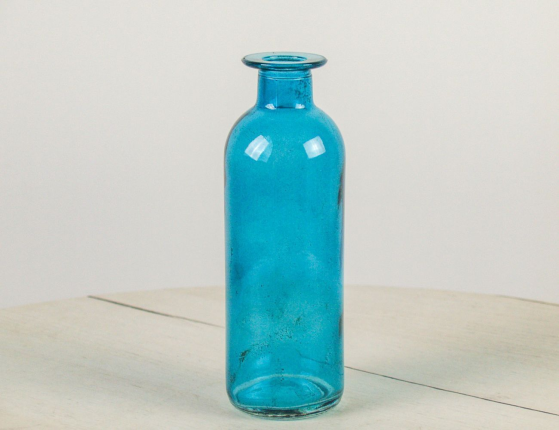 Декоративная бутыль-ваза БОРРАЧА ПИККОЛА, стекло, голубая, 16 см