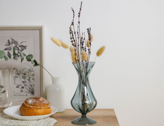 Декоративная ваза ЭВАРИСТ, стекло, голубая, 19 см