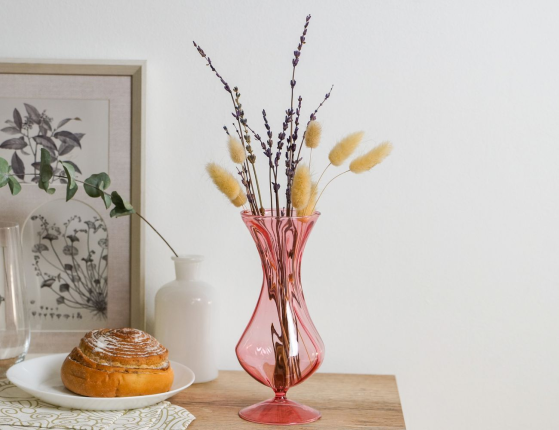 Декоративная ваза ЭВАРИСТ, стекло, розовая, 19 см