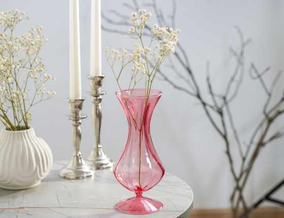 Декоративная ваза ЭВАРИСТ, стекло, розовая, 19 см
