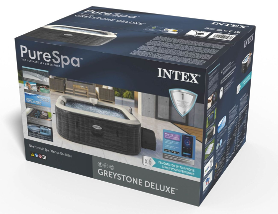 Надувное джакузи Intex PureSpa Greystone Deluxe с аэромассажем, хлоргенератором и аксессуарами, 196х71 см