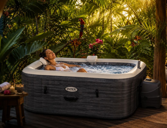 Надувное джакузи Серый камень Делюкс Интекс ПьюрСпа (Intex PureSpa Greystone Deluxe) с аэромассажем и аксессуарами, 196х71 см