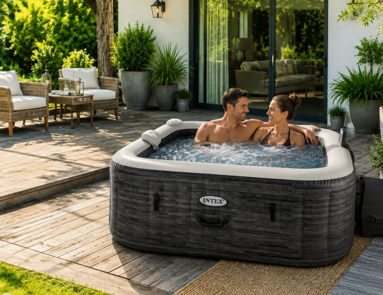 Надувное джакузи Серый камень Делюкс Интекс ПьюрСпа (Intex PureSpa Greystone Deluxe) с аэромассажем и аксессуарами, 196х71 см