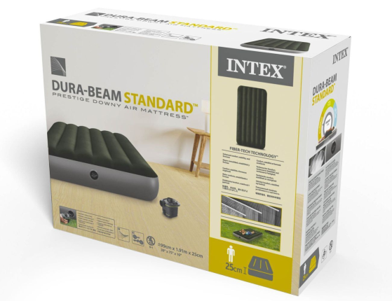 Надувная кровать (матрас Intex) Prestige Downy Airbed, (Twin), 99х191х25см с насосом от батареек