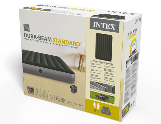 Полуторный надувной матрас Intex Prestige Downy Airbed (Full), 137х191х25 см с насосом от батареек