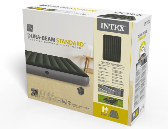 Двуспальный надувной матрас Intex Prestige Downy Airbed (Queen), 152х203х25 см с насосом от батареек