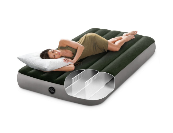 Односпальный надувной матрас Intex Downy Bed (Twin), 99х191x25 см со встроенным ножным насосом