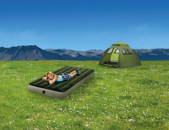 Односпальный надувной матрас Intex Downy Bed (Twin), 99х191x25 см со встроенным ножным насосом