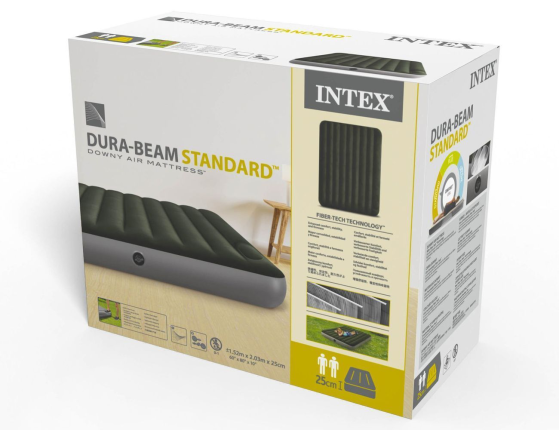 Двуспальный надувной матрас Intex Downy Bed (Queen), 152х203x25 см со встроенным ножным насосом